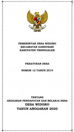 PERDES NOMOR 12 TAHUN 2019 TENTANG APBDES DESA WIDORO TAHUN 2020